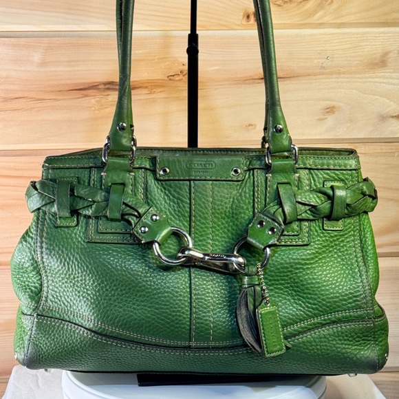 Coach Handbags - Coach Vintage Hampton Pebbled Leather Green Satchel Shoulder Bag Purse F13087